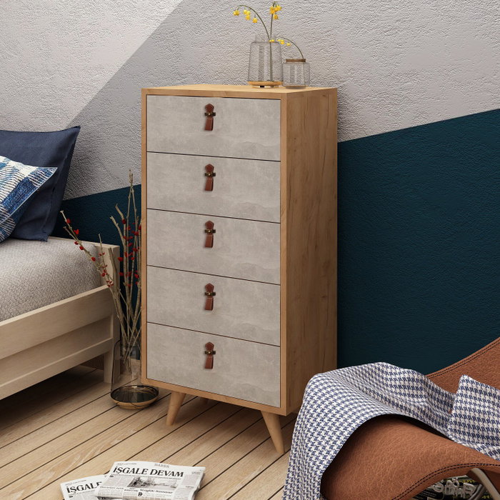 Hanah Home Cómoda Spanze Roble y Blanco con 5 Cajones Hanah Home Cómoda Spanze Roble y Blanco con 5 Cajones